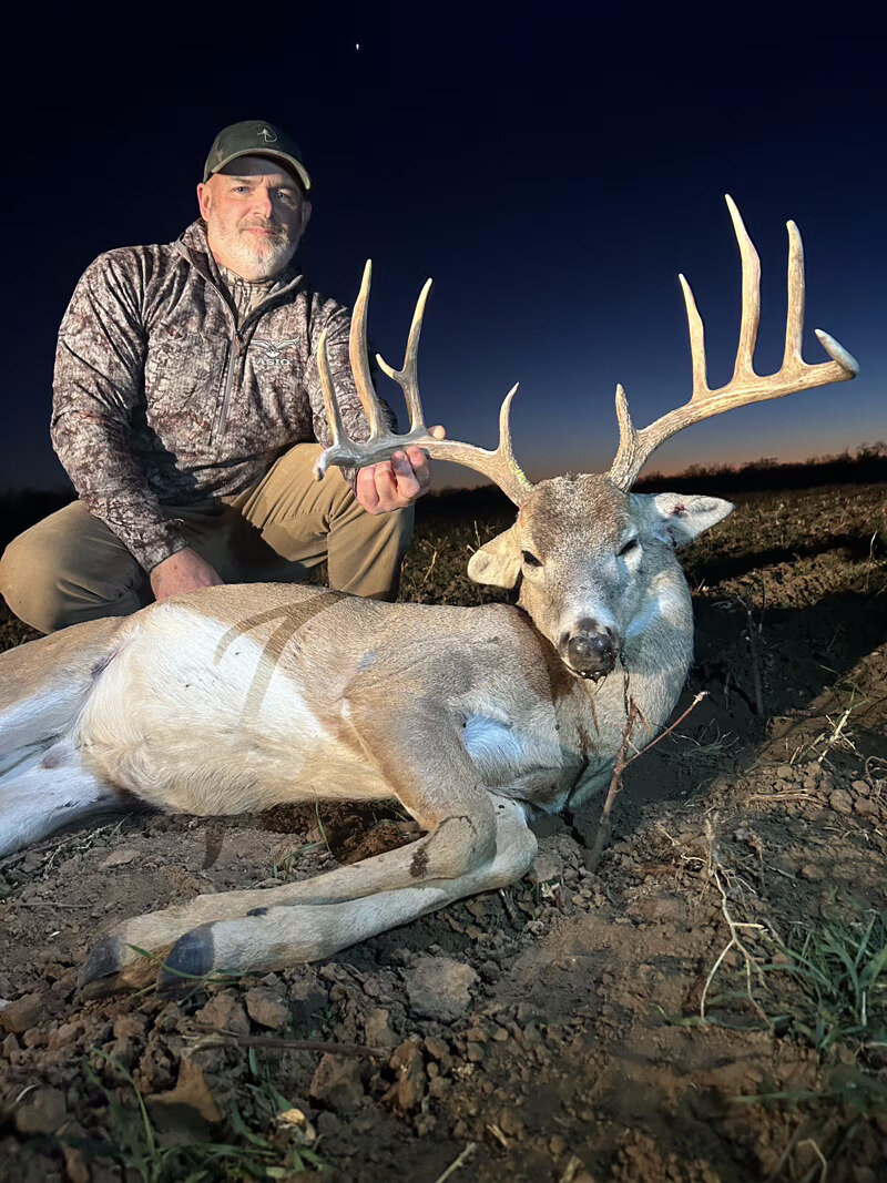 Heavy-antlered whitetail at dusk on the Colorado City ranch