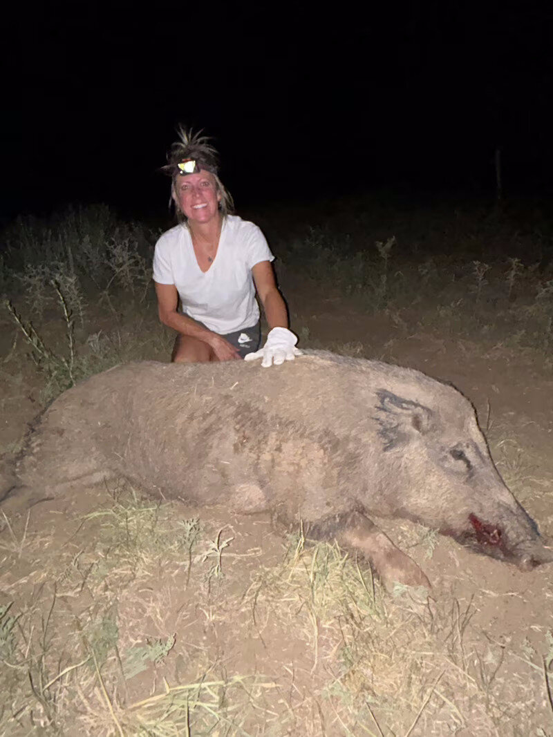 Large daytime feral hog harvested at Waterproof Ranch